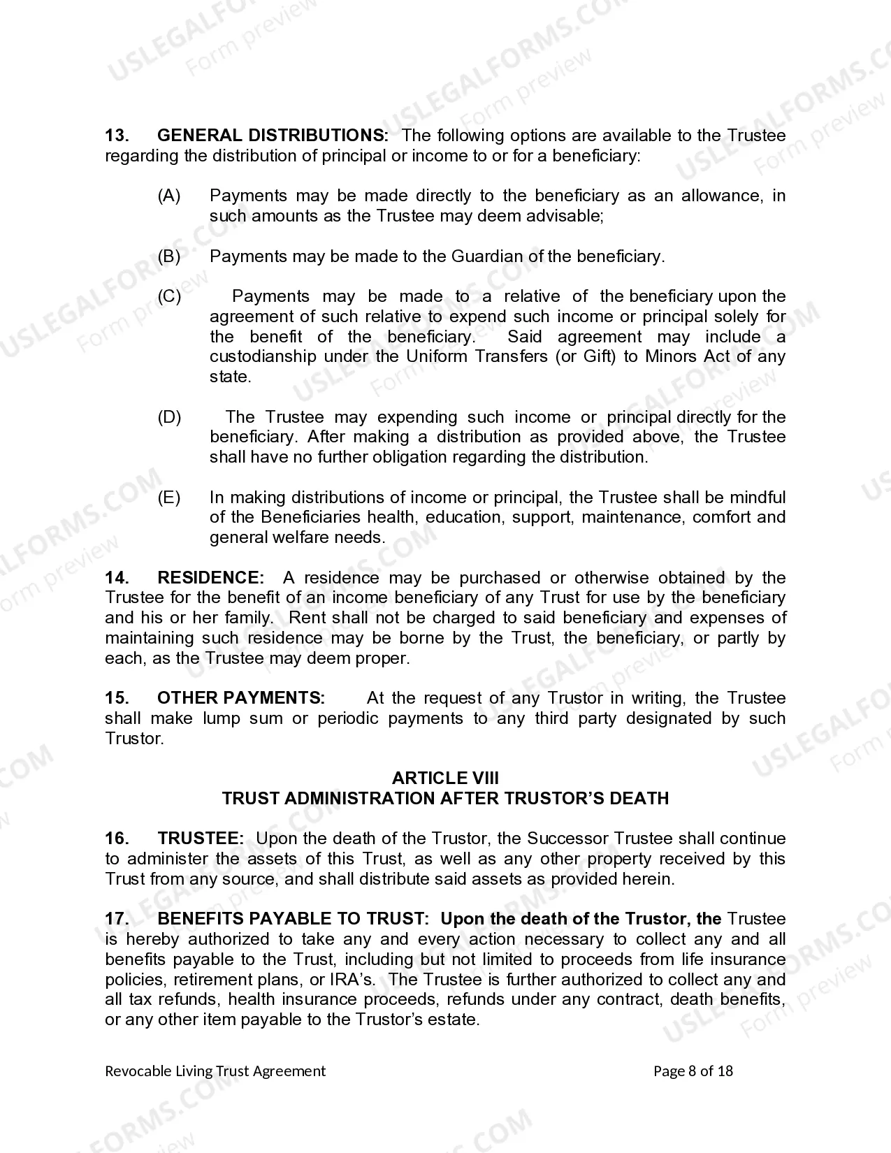 Preview Living Trust for Individual Who is Single, Divorced or Widow or Widower with No Children