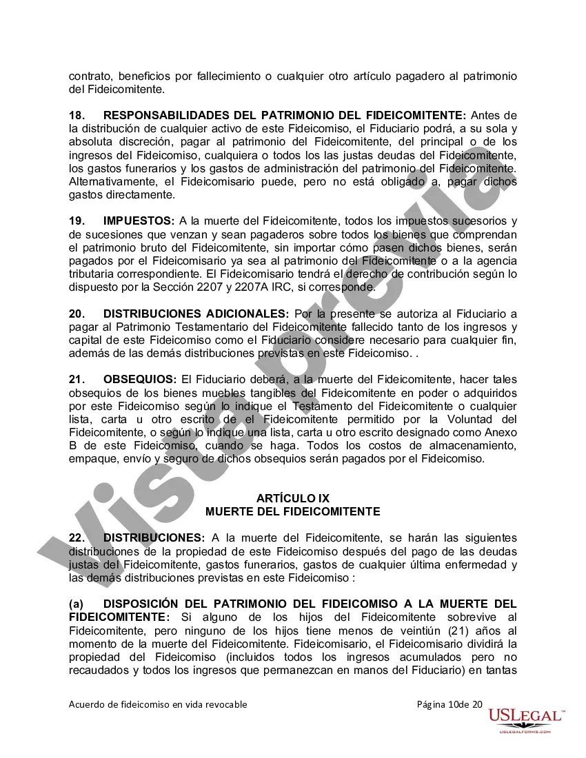 Preview Fideicomiso en Vida para Individuos Solteros, Divorciados o Viudos o Viudos con Hijos
