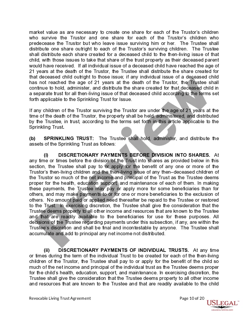 Preview Living Trust for Individual Who is Single, Divorced or Widow or Widower with Children