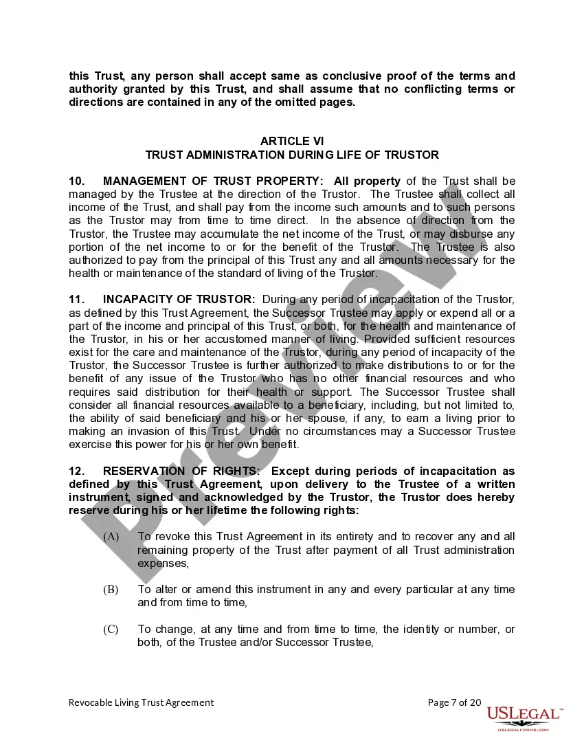 Preview Living Trust for Individual Who is Single, Divorced or Widow or Widower with Children