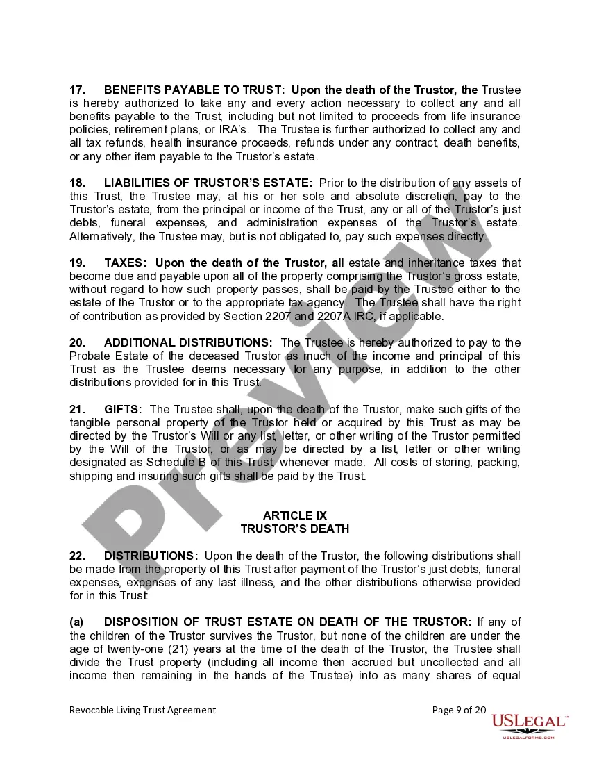 Preview Living Trust for Individual Who is Single, Divorced or Widow or Widower with Children