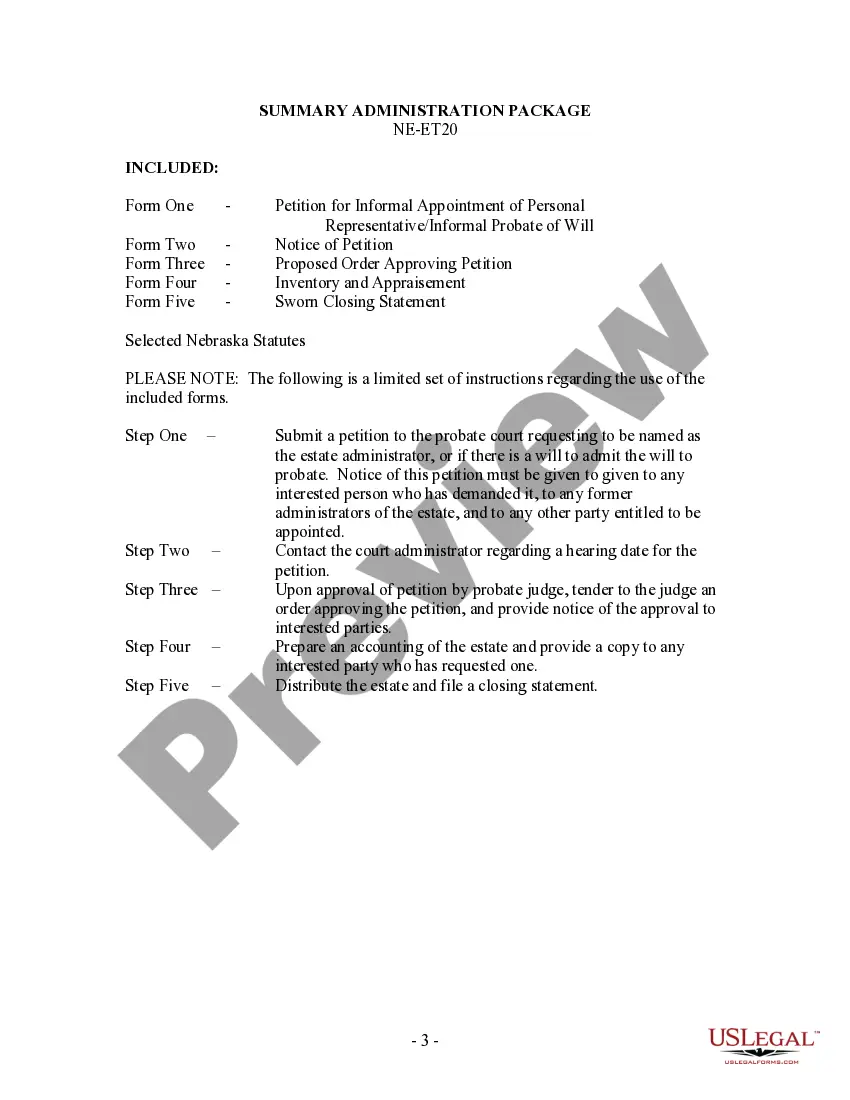 Preview Summary Administration Package for Small Estates