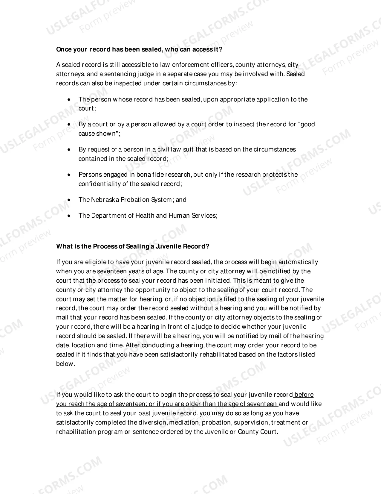 Preview Nebraska Guide to Sealing Juvenile Records