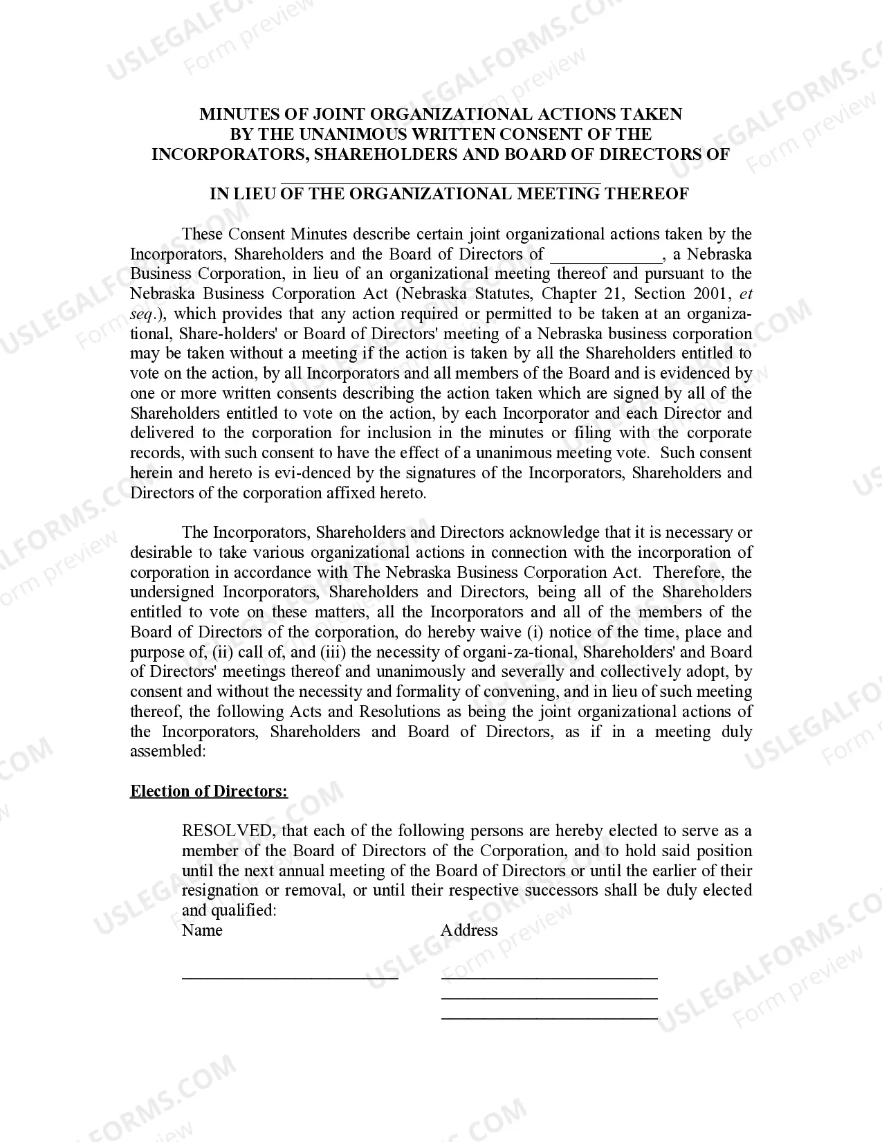 Preview Minutes for Organizational Meeting
