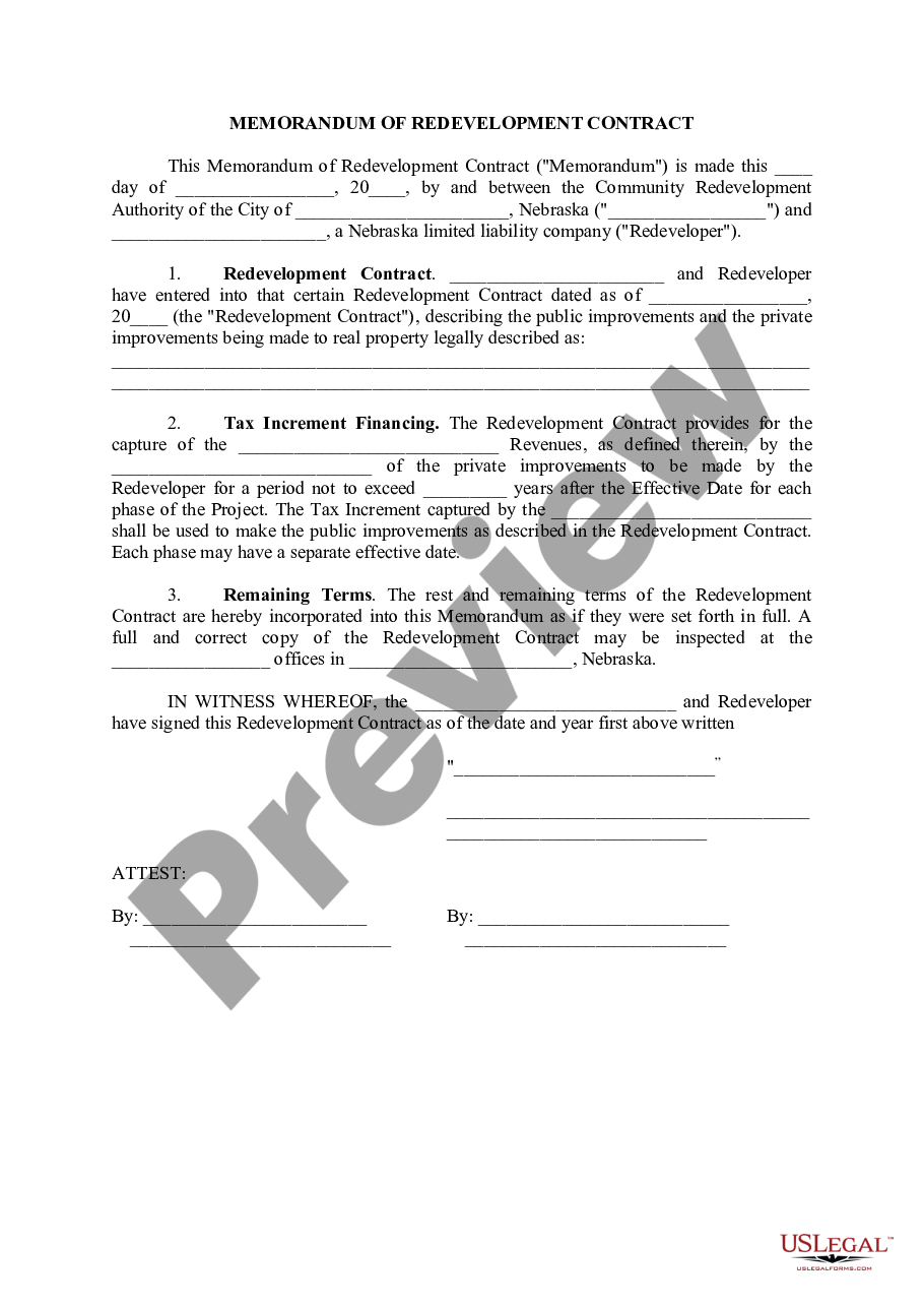 page 0 Memorandum of Redevelopment Contract preview