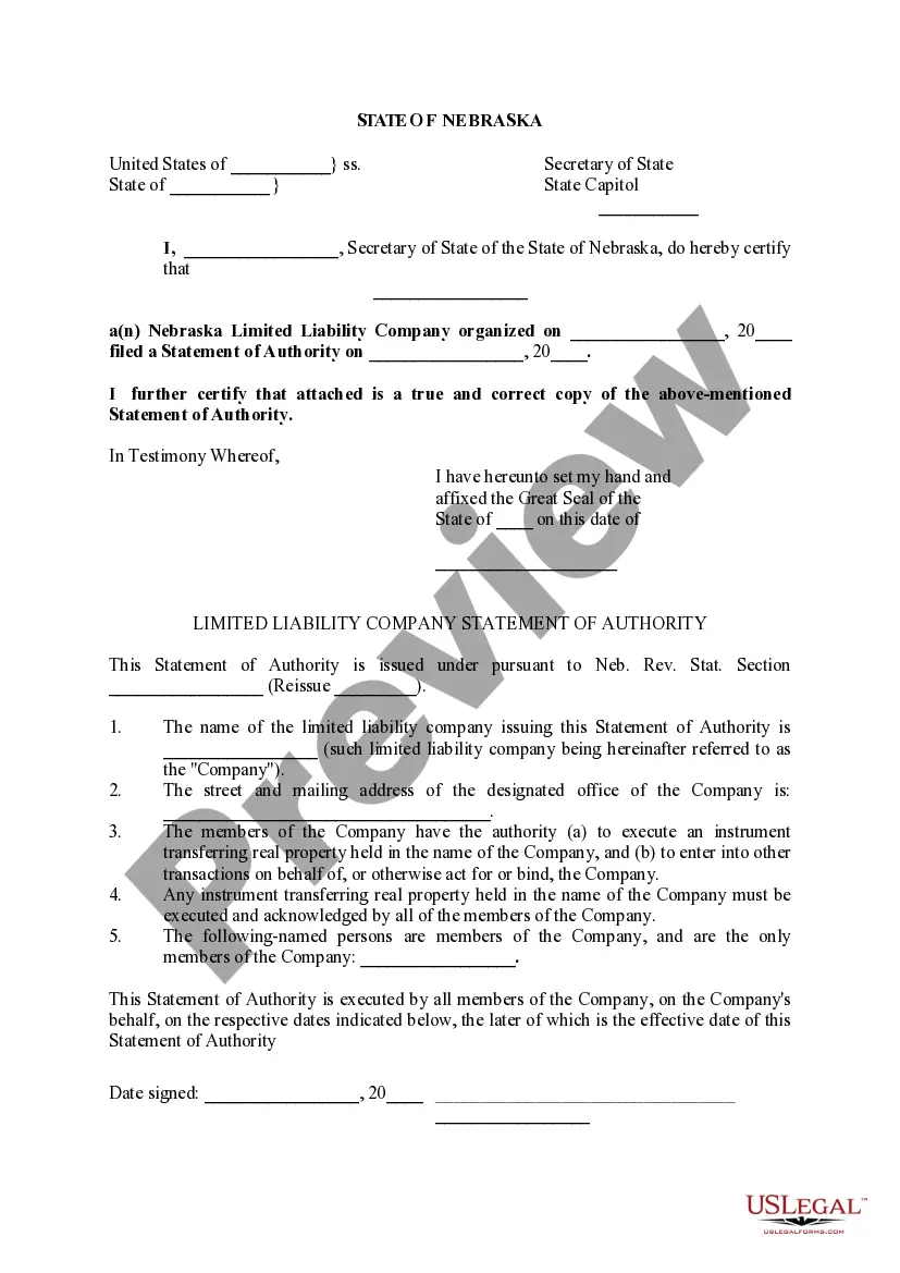 Preview Limited Liability Company Statement of Authority