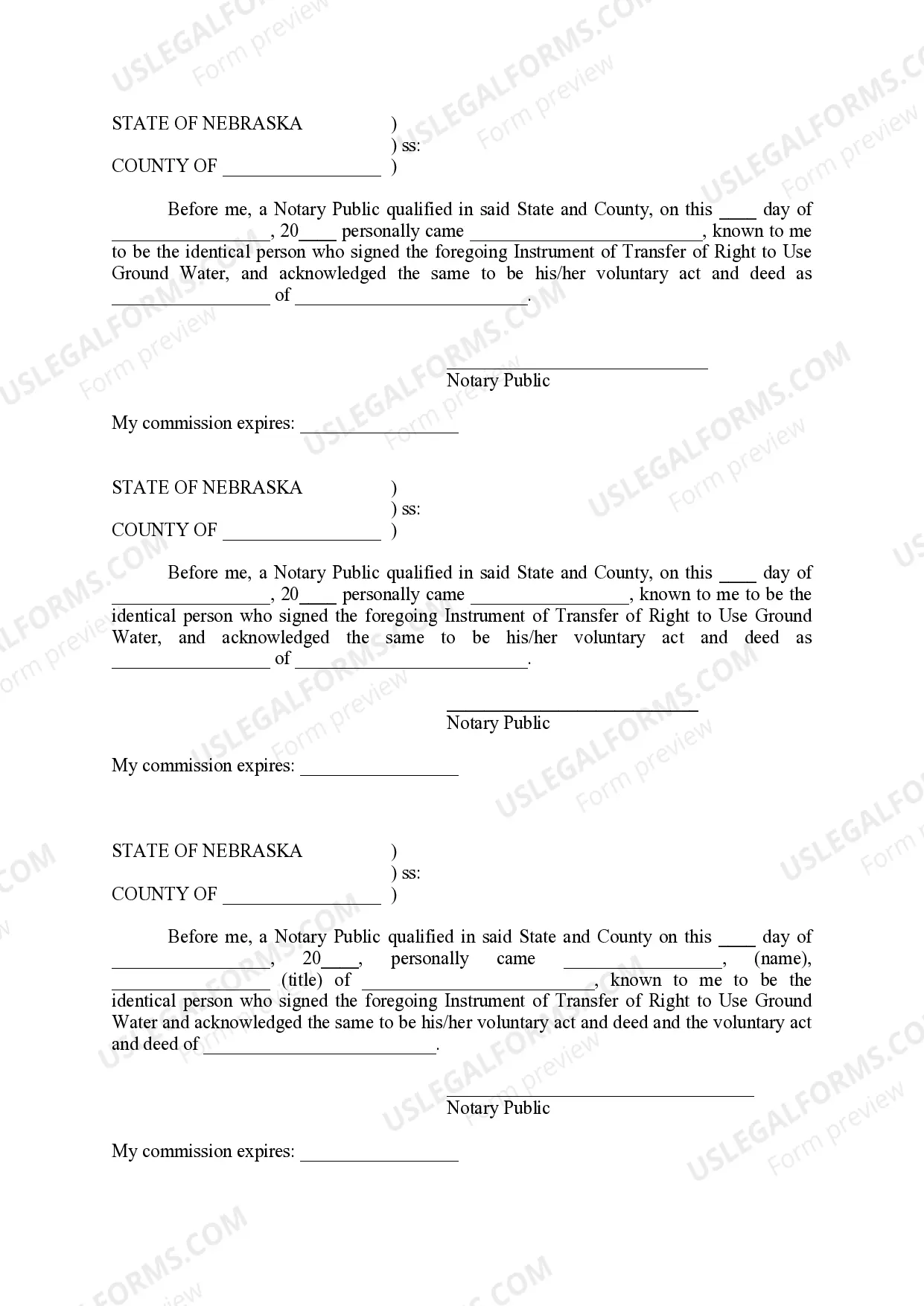 Preview Instrument of Transfer of Right to Use Ground Water
