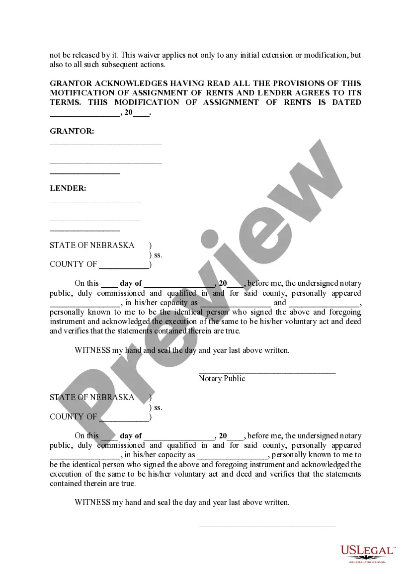 Preview Modification of Assignment of Rents
