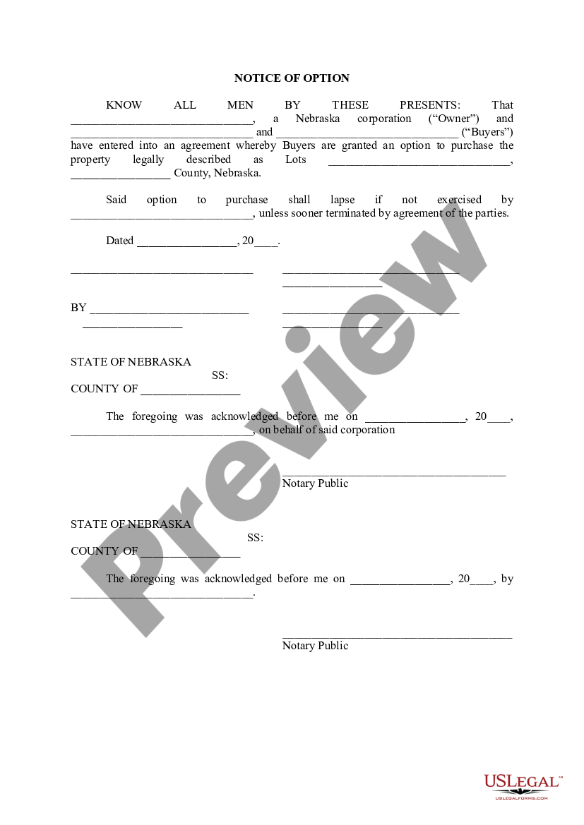 Nebraska Notice of Option | US Legal Forms