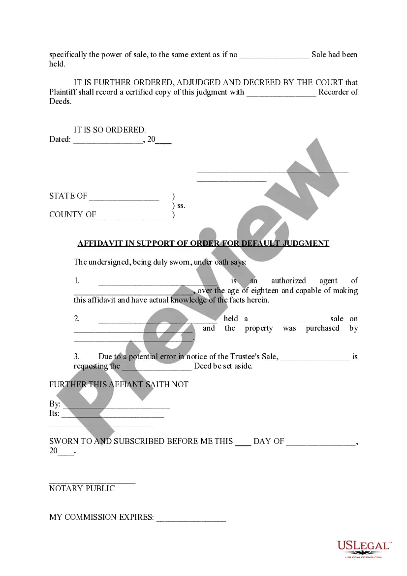Preview Order for Default Judgment