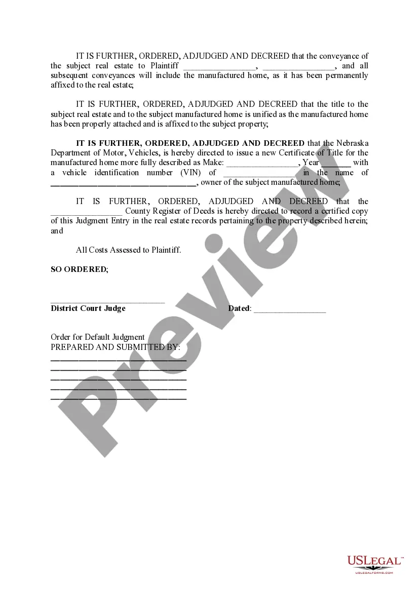 Preview Order for Default Judgment