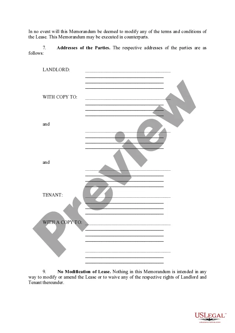Preview Memorandum of Ground Lease