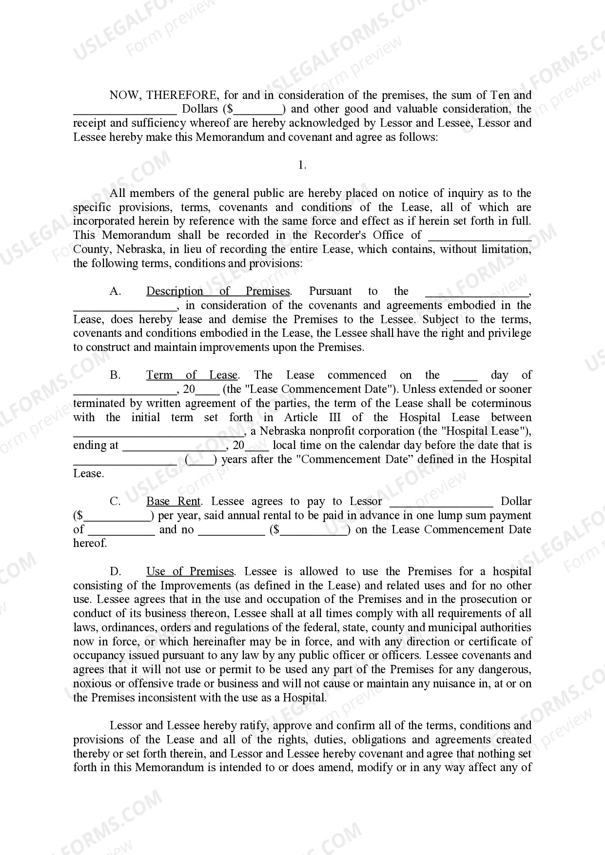 Preview Memorandum of Ground Lease