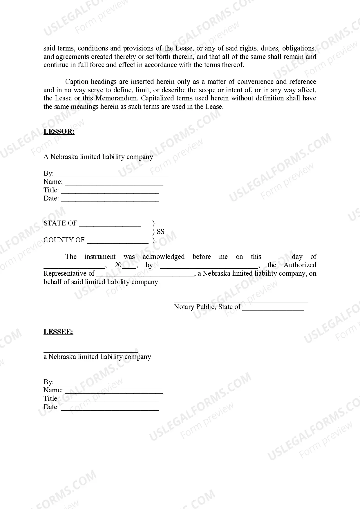 Preview Memorandum of Ground Lease
