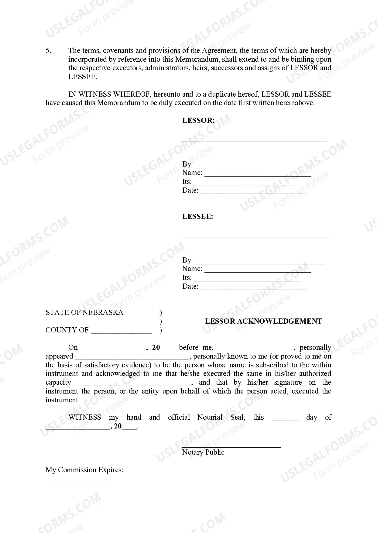 Preview Memorandum of Land Lease Agreement