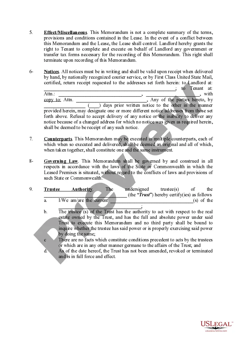 Preview Memorandum of Lease