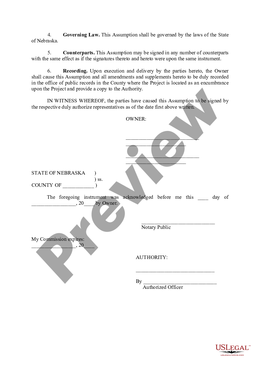 Omaha Nebraska Assumption of Land Use Restriction Agreement for Low ...