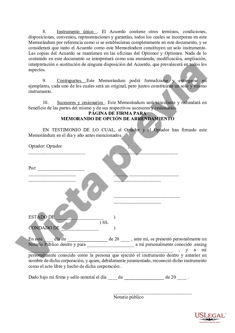 Preview Memorándum de Opción de Arrendamiento