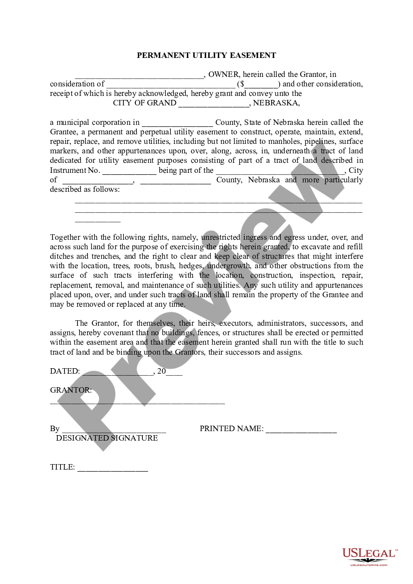 Nebraska Permanent Utility Easement 