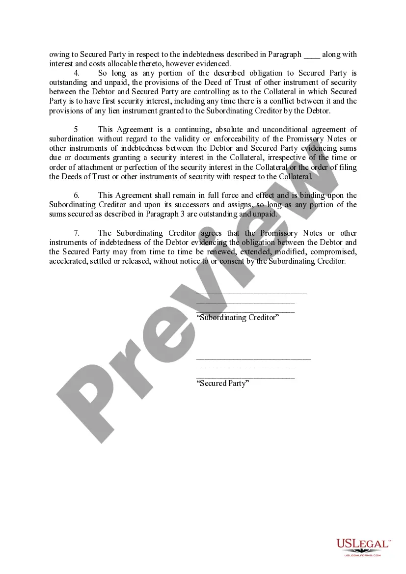 Preview Subordination Agreement