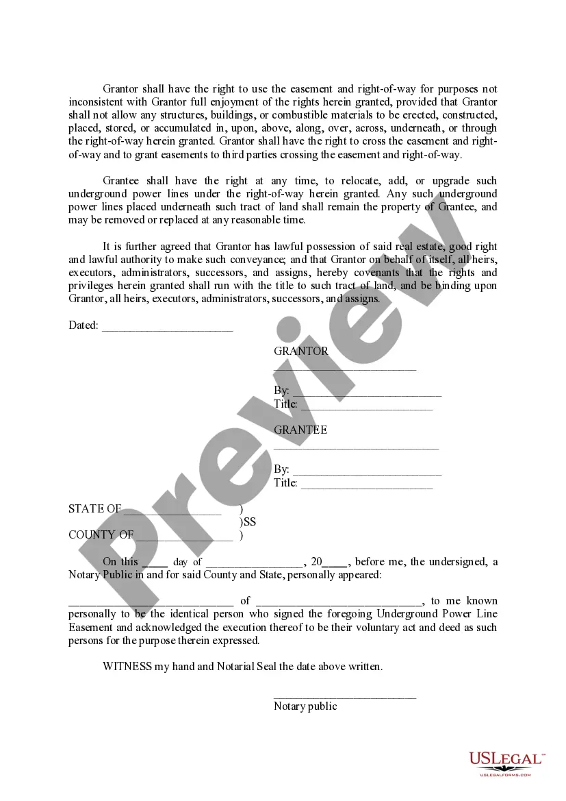 Preview Underground Power Line Easement
