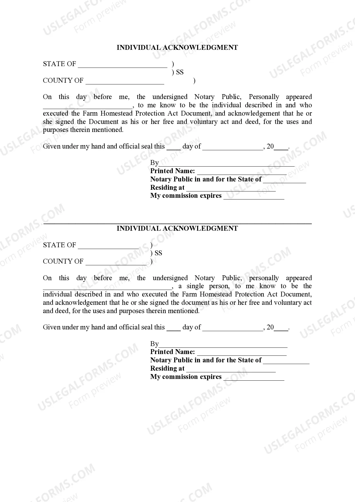 Preview Waiver of Homestead pursuant to Farm Homestead Protection Act