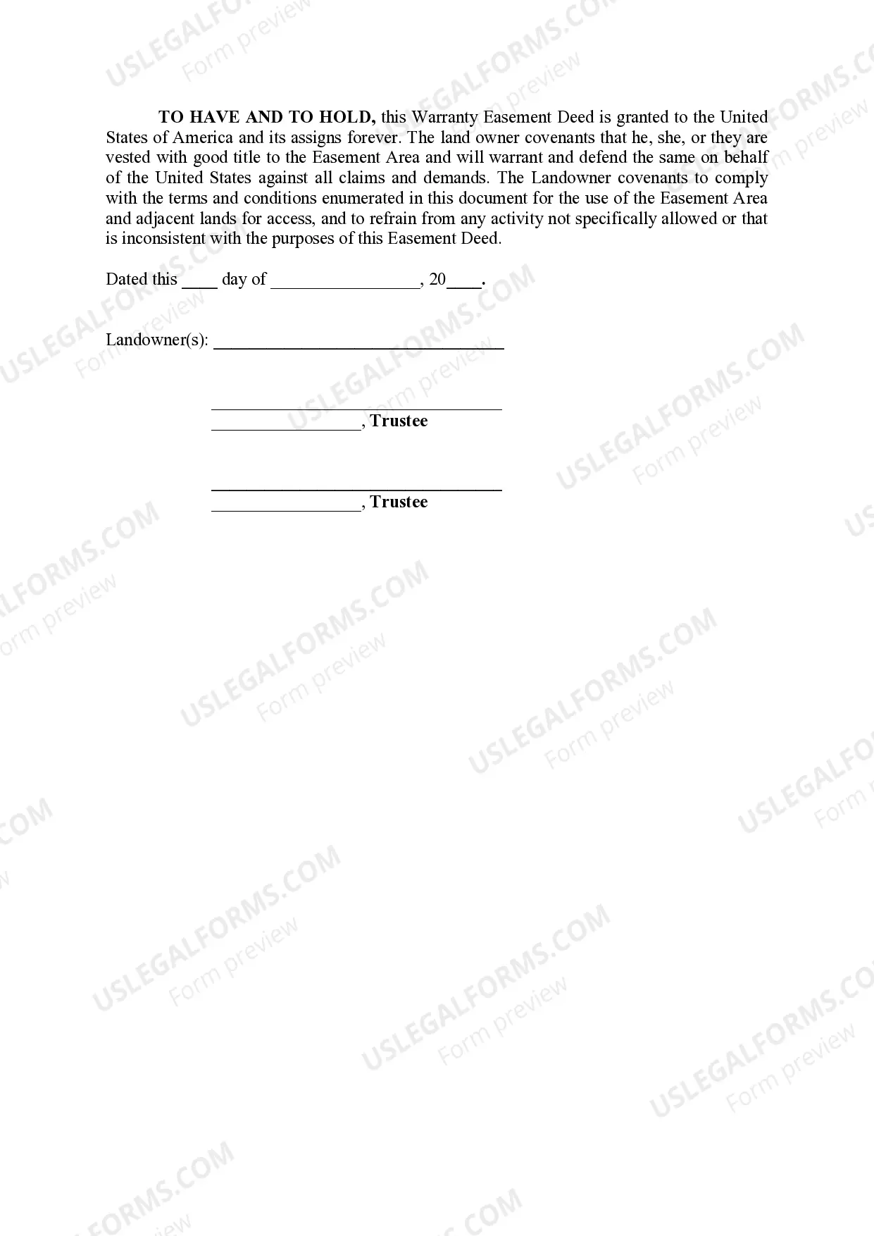 Preview Warranty Easement Deed in Perpetuity