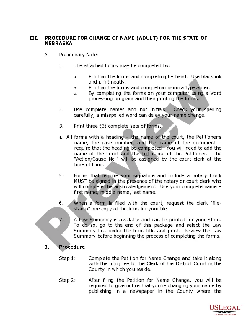 Preview Nebraska Name Change Instructions and Forms Package for an Adult