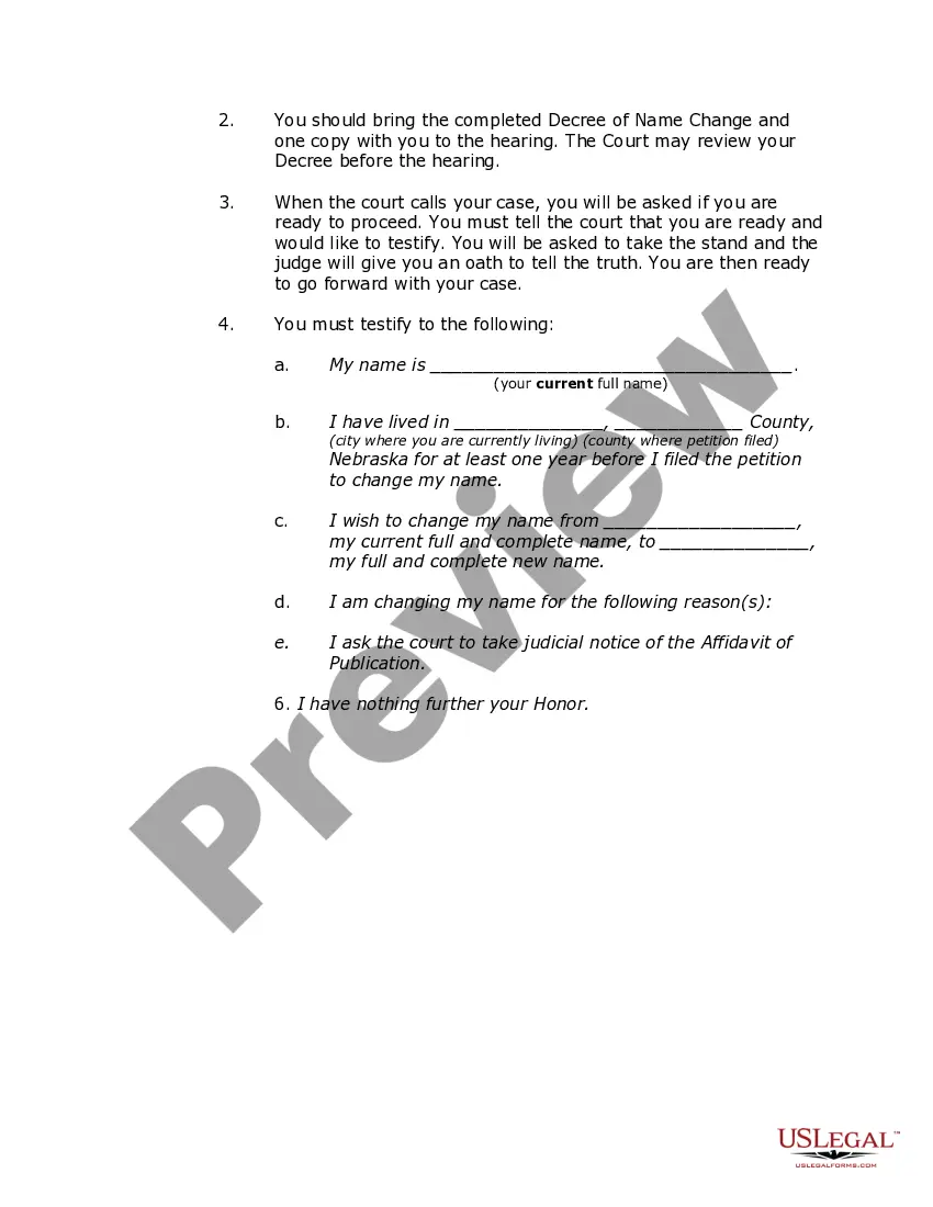 Preview Nebraska Name Change Instructions and Forms Package for an Adult