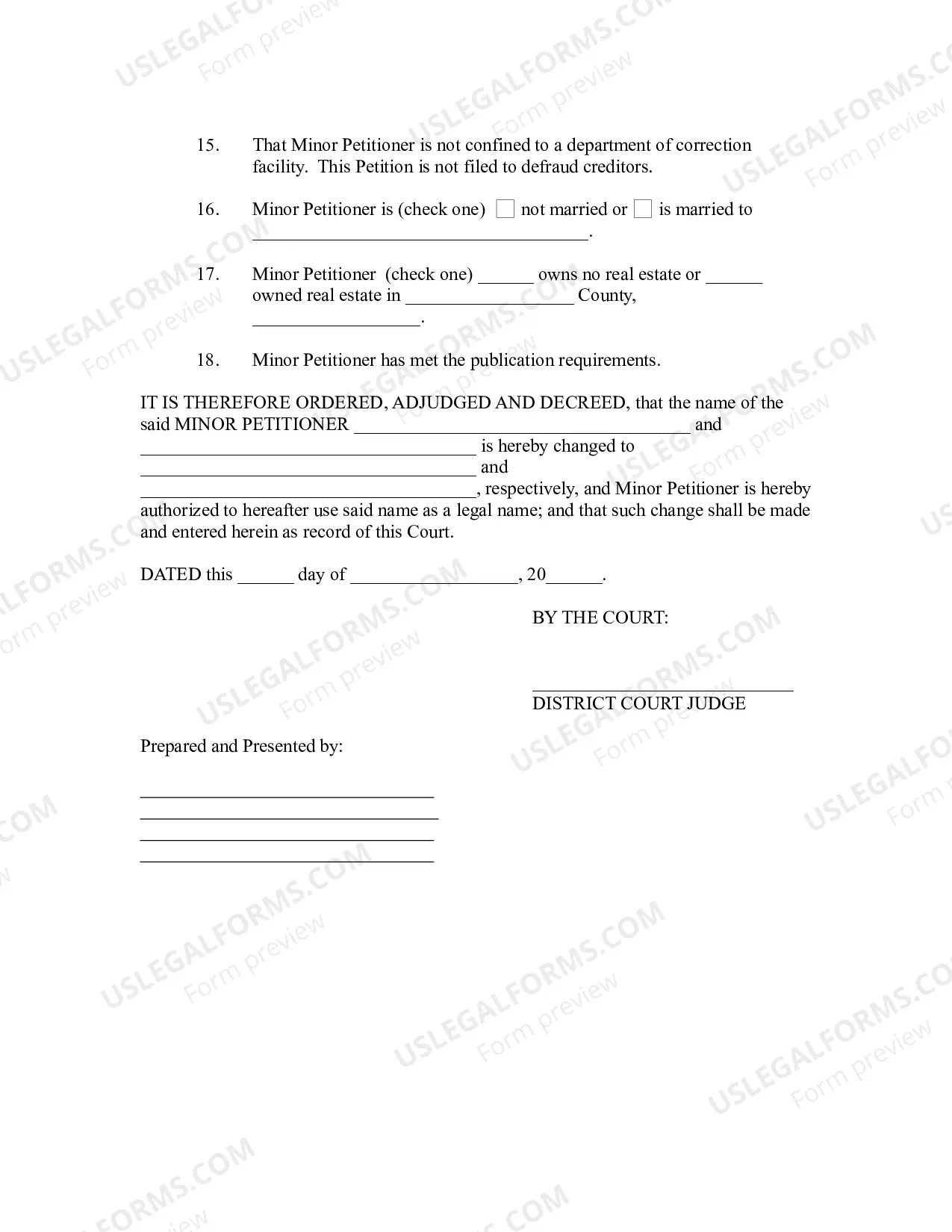 Preview Order for Name Change Multiple Minors