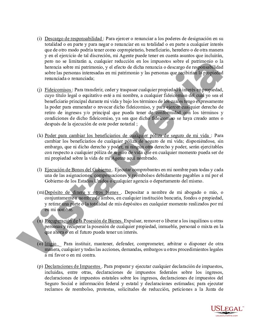 Preview Poder general duradero para la propiedad y las finanzas o efectivo financiero en caso de incapacidad
