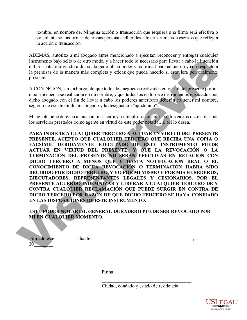 Preview Poder general duradero para la propiedad y las finanzas o efectivo financiero en caso de incapacidad
