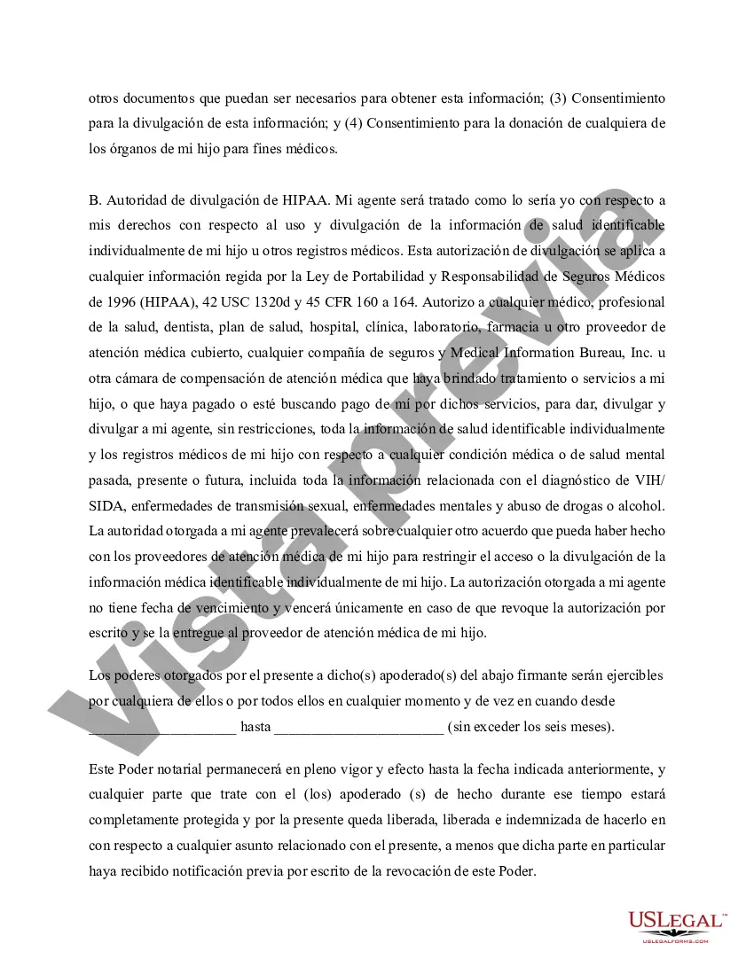 Preview Poder Notarial para el Cuidado y Custodia del Niño o Niños