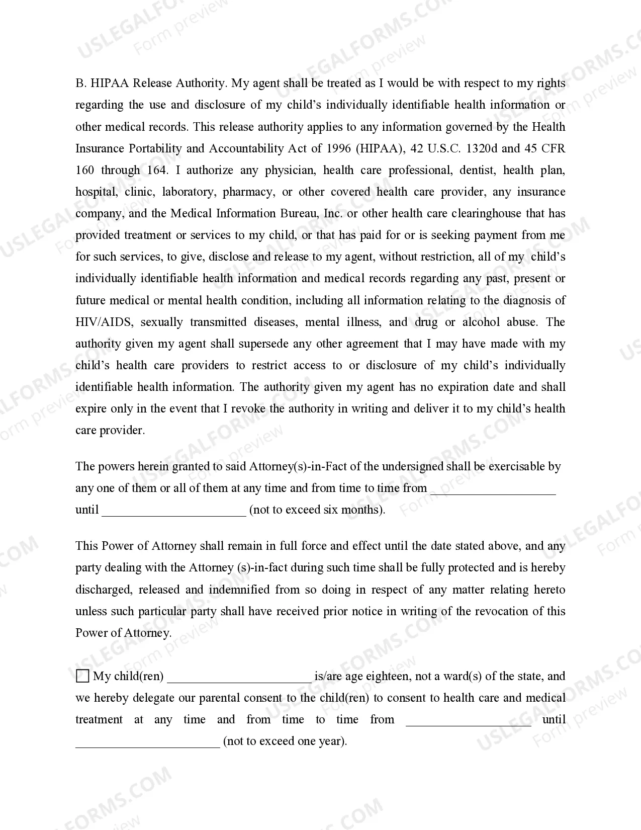 Preview Power of Attorney for Care and Custody of Child or Children