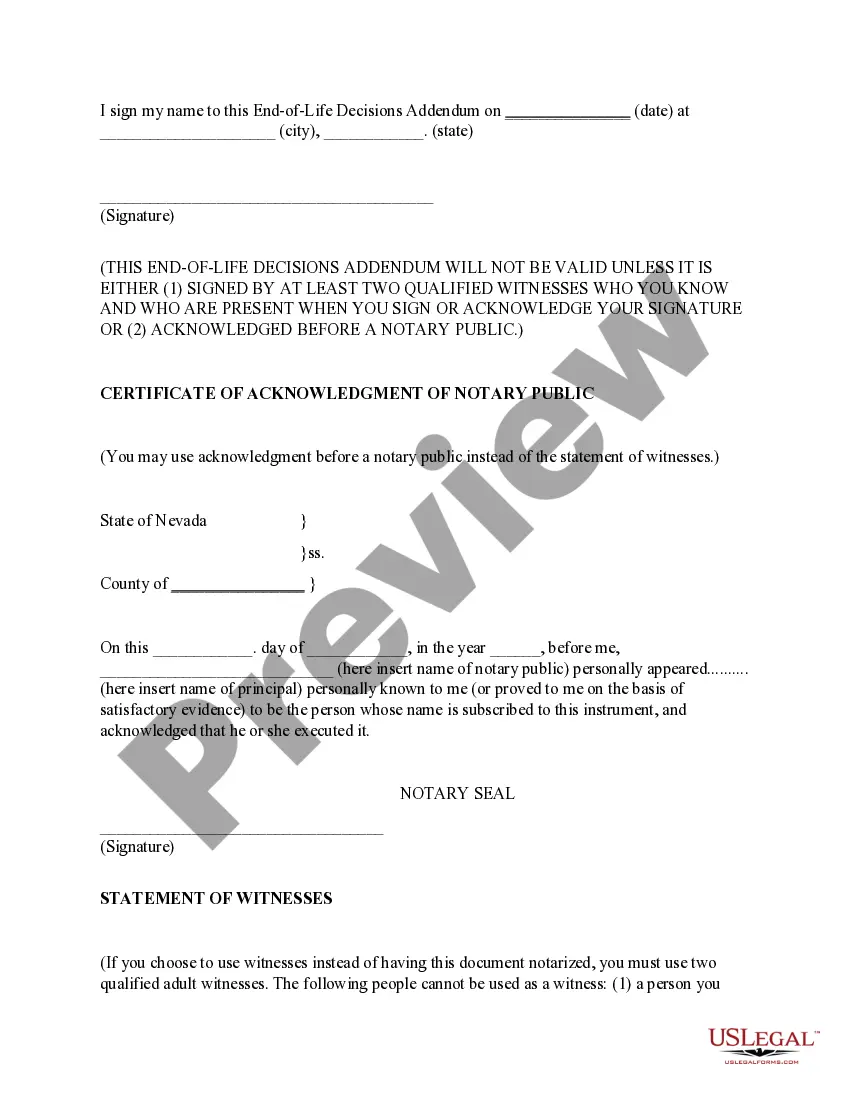Preview End of Life Decisions Addendum to Power of Attorney for Health Care for an Adult with Intellectual Disability