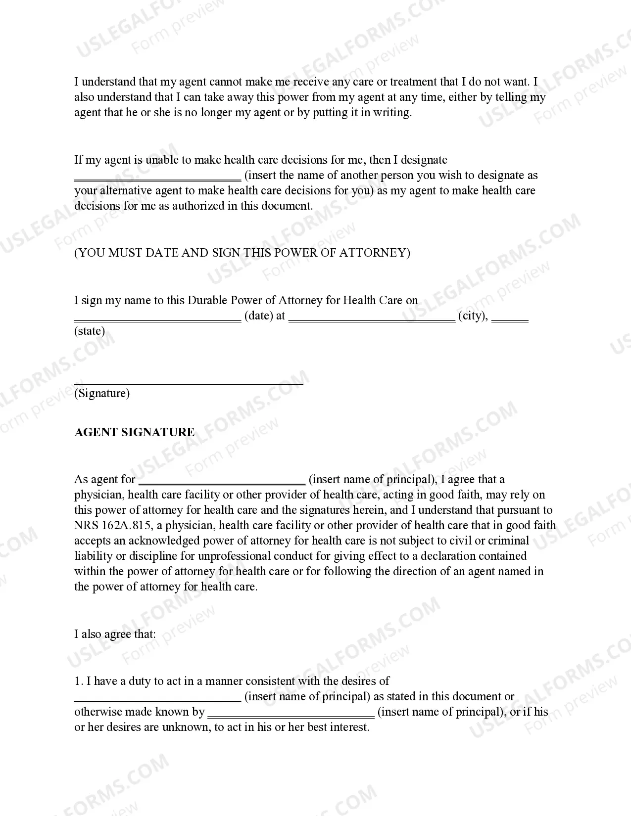 Preview Power of Attorney for Health Care for An Adult with Dementia