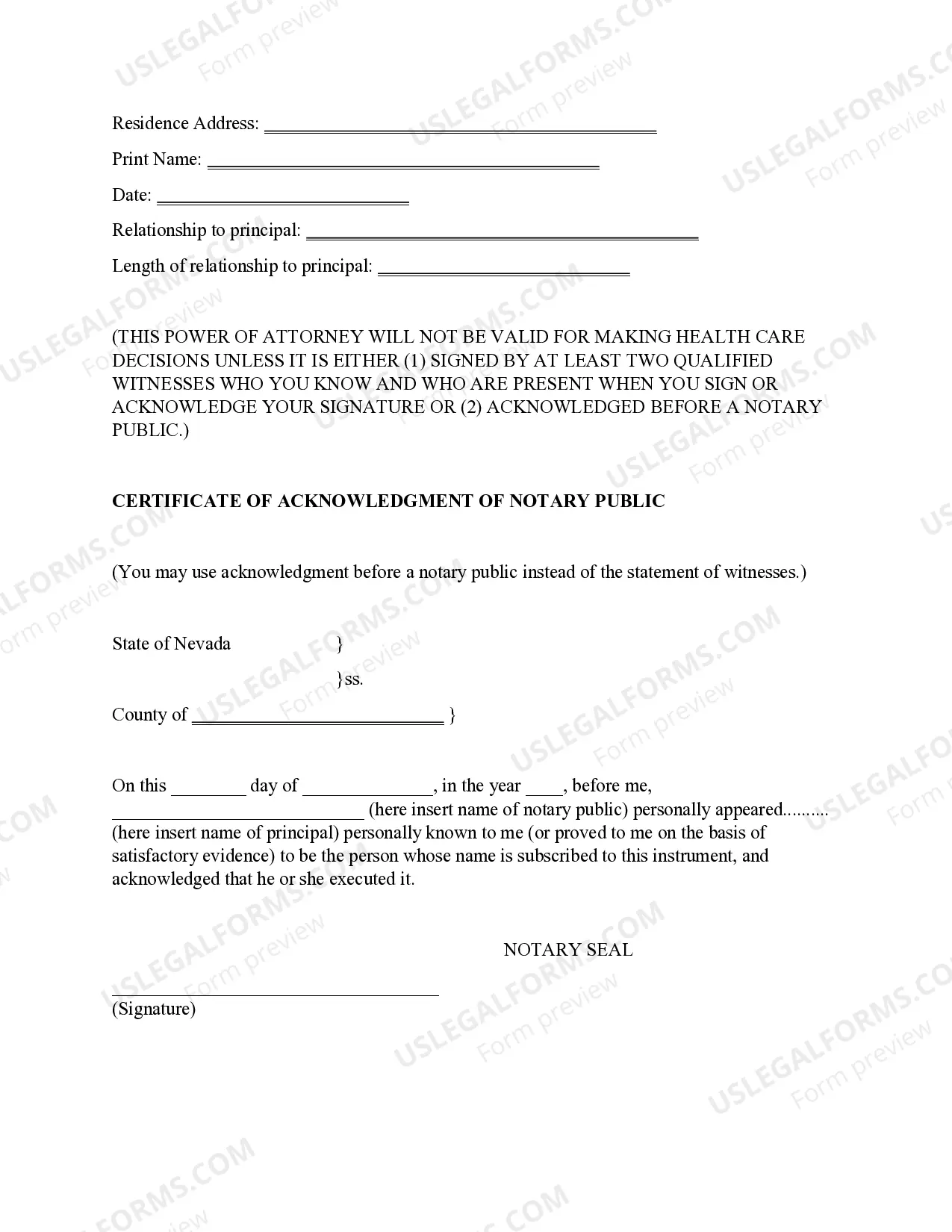 Preview Power of Attorney for Health Care for An Adult with Dementia