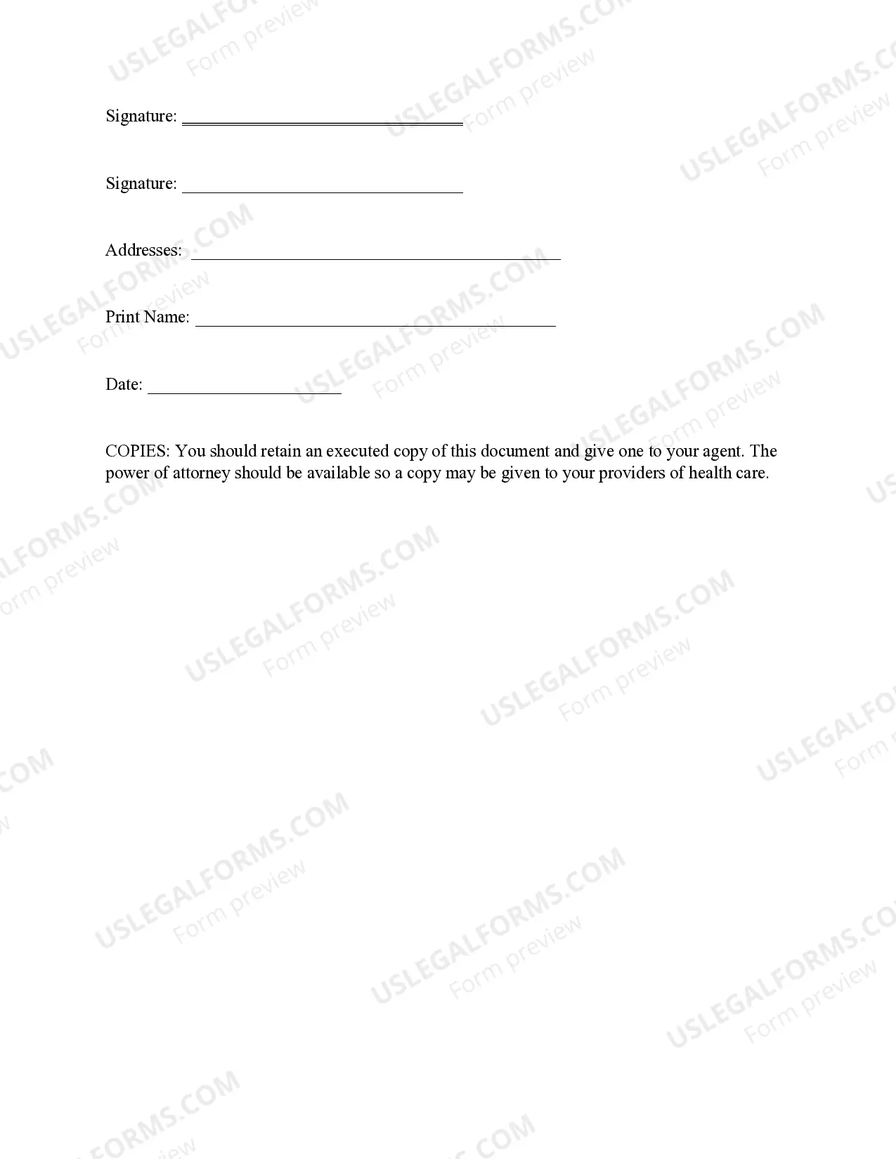 Preview Power of Attorney for Health Care for An Adult with Dementia