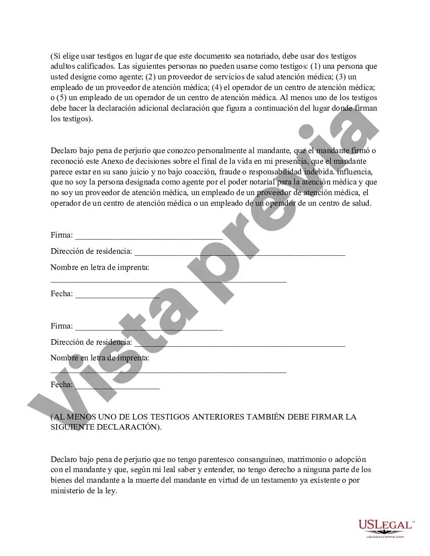 Preview Anexo de decisiones sobre el final de la vida al poder notarial para la atención médica de un adulto con demencia