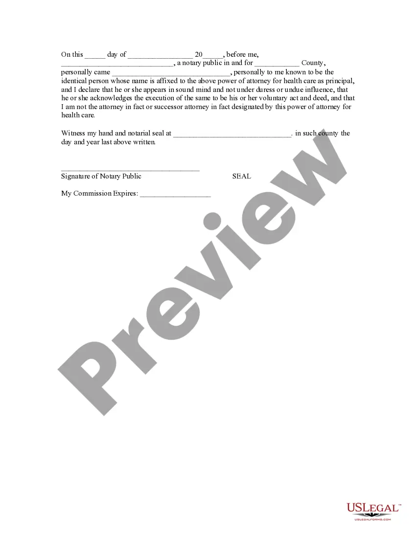 Preview Power of Attorney for Health Care - Statutory Form