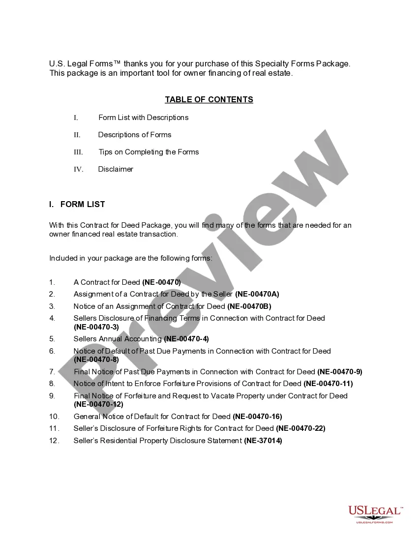 Preview Nebraska Contract for Deed Package