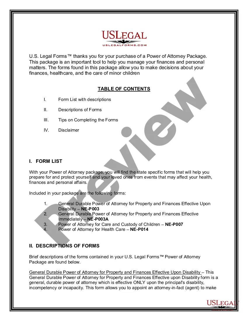 Get Nebraska Power of Attorney Forms Package Preview Nebraska Power of Attorney Forms Package