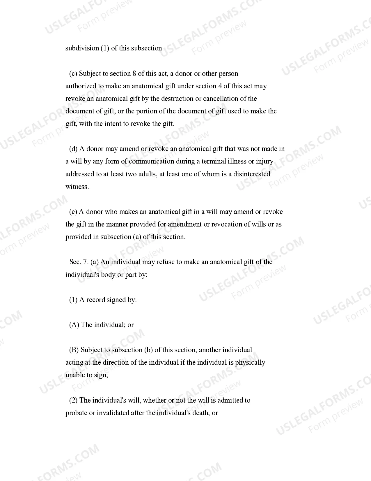 Preview Revocation of Anatomical Gift Donation
