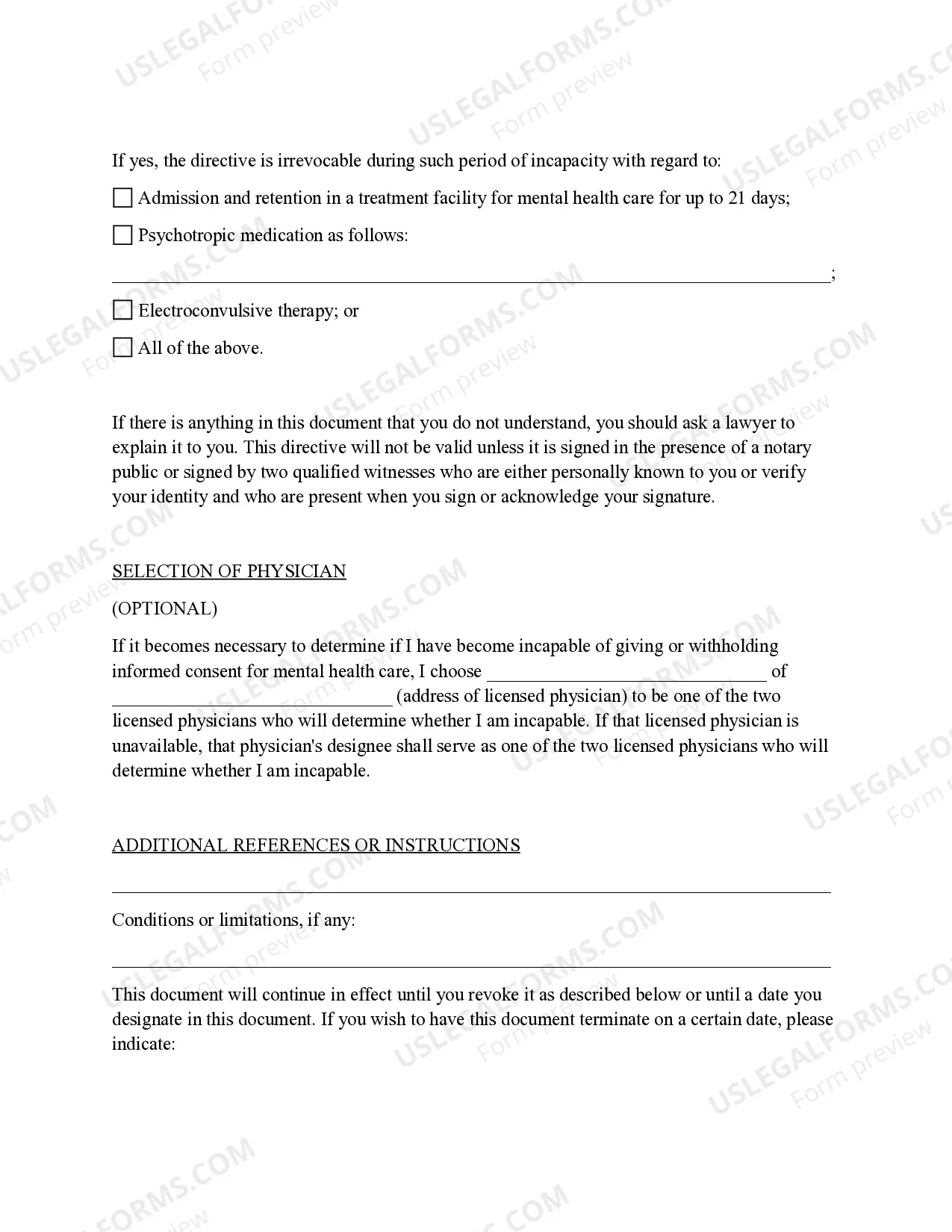 Preview Advance Mental Health Care Directive