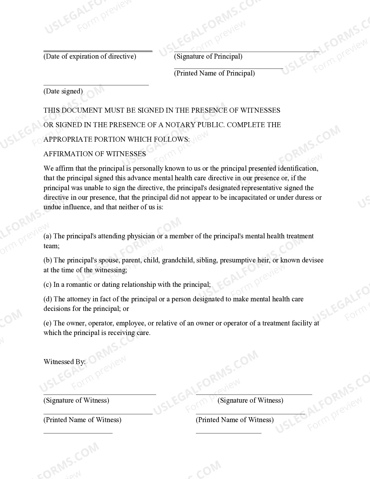 Preview Advance Mental Health Care Directive