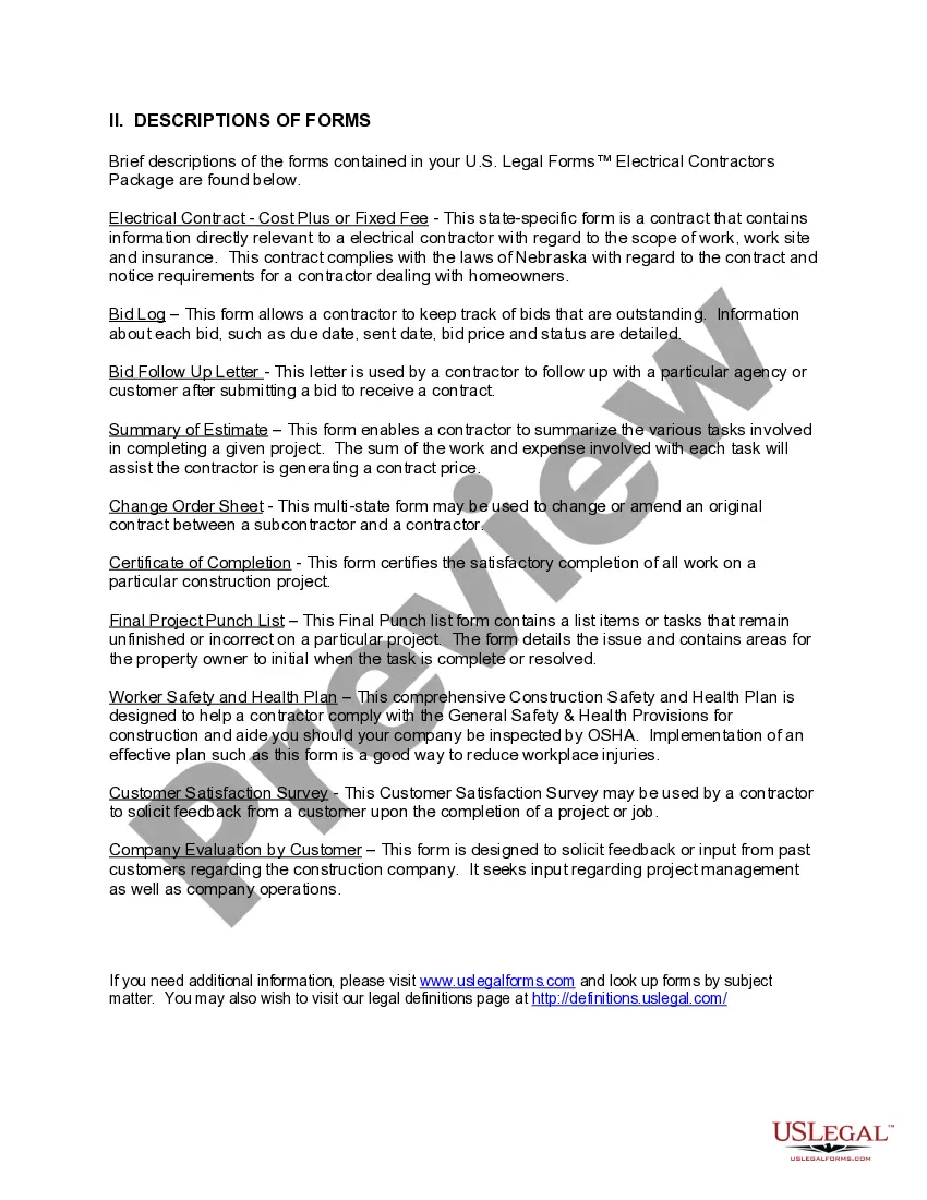 Preview Nebraska Electrical Contractor Package