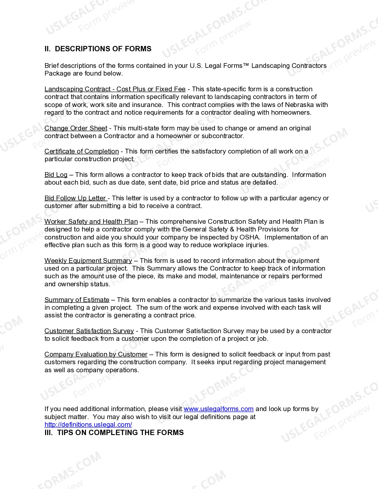 Preview Nebraska Landscaping Contractor Package