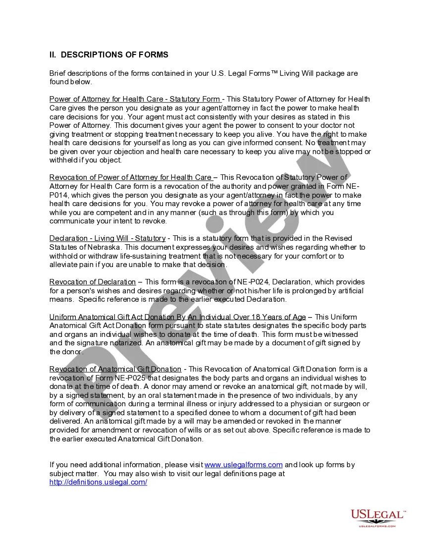 Preview Nebraska Living Wills and Health Care Package
