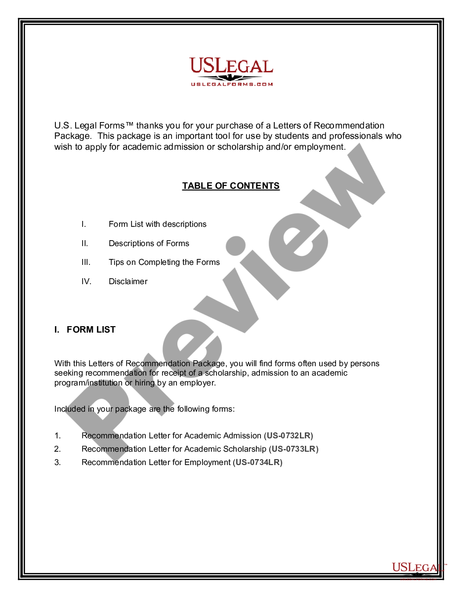 page 1 Letters of Recommendation Package preview