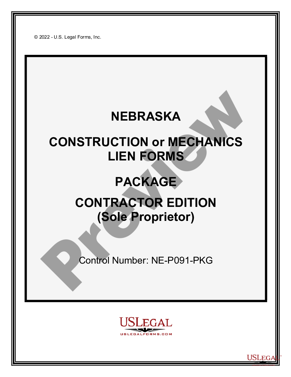 page 0 Nebraska Construction or Mechanics Lien Package - Individual preview